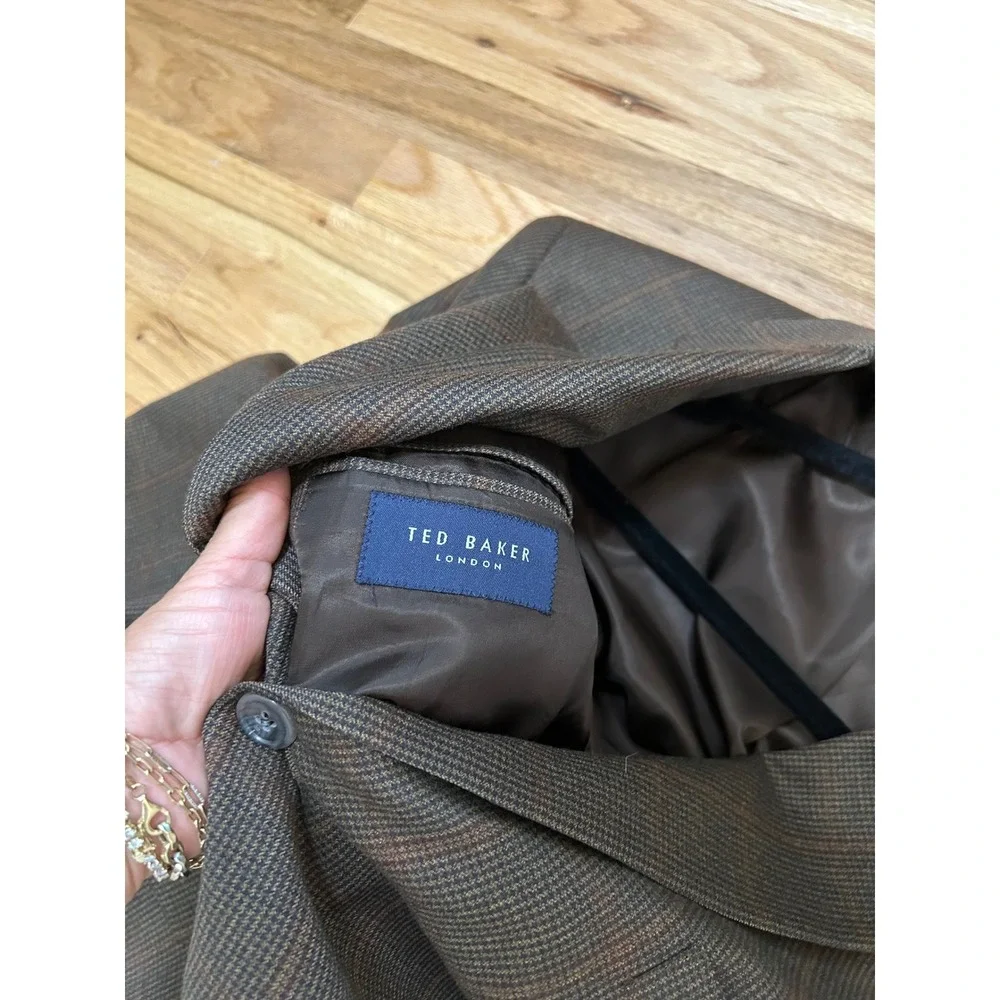 Ted Baker London Nordstrom Mens 46XL Brown Glen Plaid 3 Button Blazer Jacket